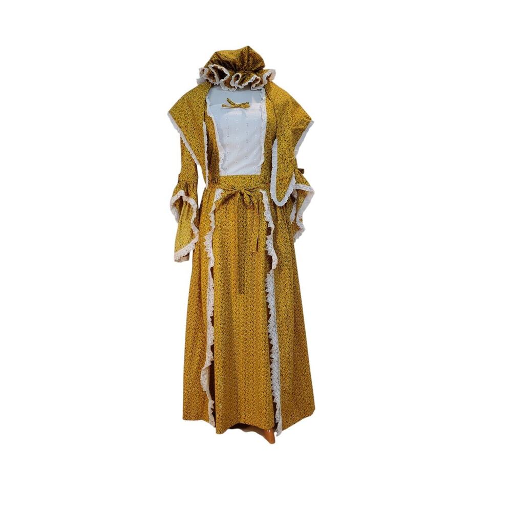True Vintage 1970s Bicentennial Colonial Yellow Floral Four Piece Costume Outfit